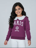 Girls Paris Bonjour Sweatshirt and Pants Set - Burgundy & White