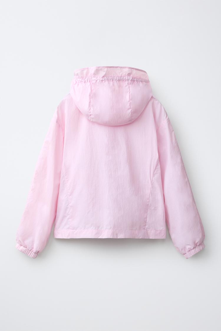 Girls' Pink Ruffle-Trim Hooded Windbreaker Jacket