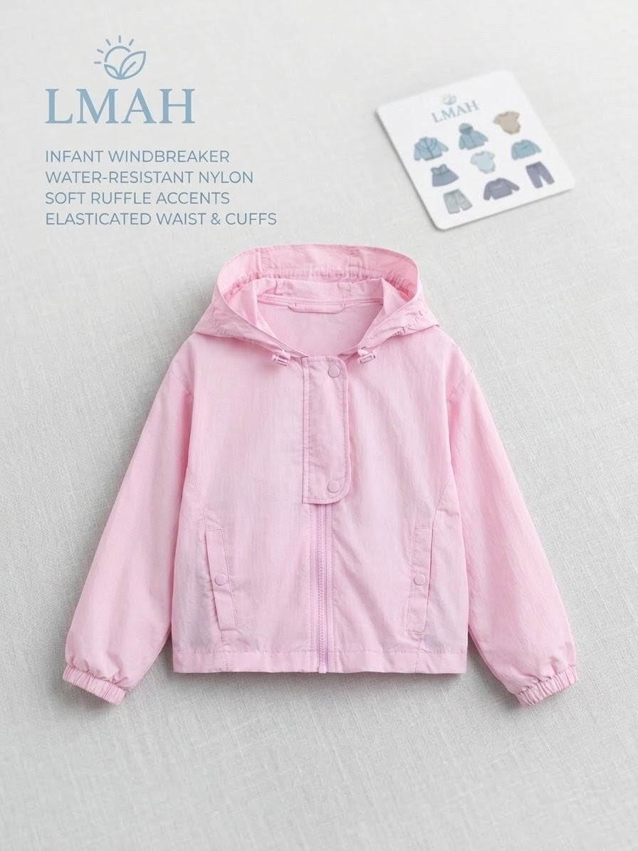 Girls' Pink Ruffle-Trim Hooded Windbreaker Jacket