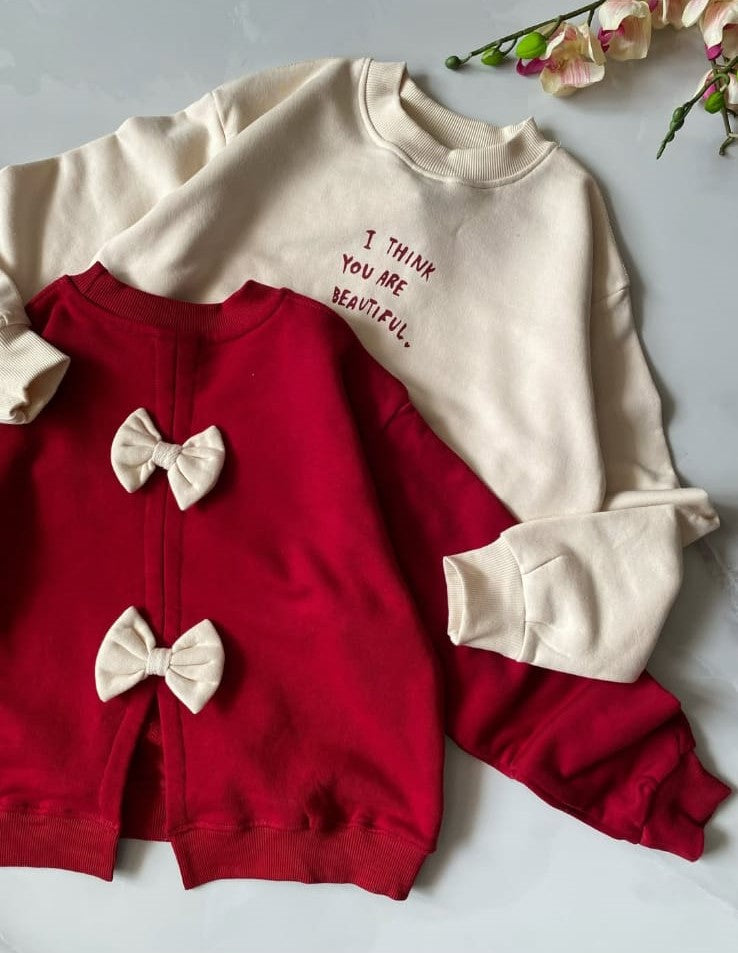 2 pcs set of Girls Color-Block Sweatshirt - 'I Think You Are Beautiful' Message