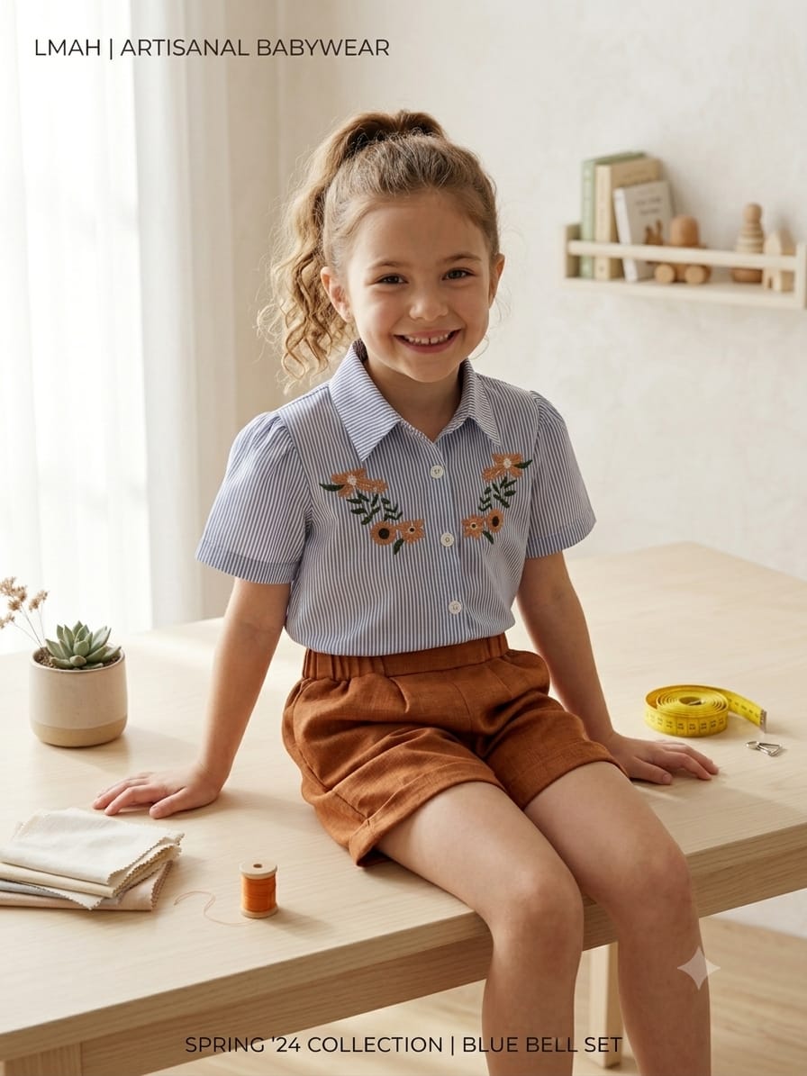 Girls' Floral Embroidered Stripe Shirt & High-Waist Shorts Set