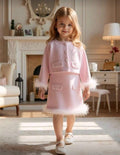Luxe Pink Feather-Trim Jacket & Skirt Set