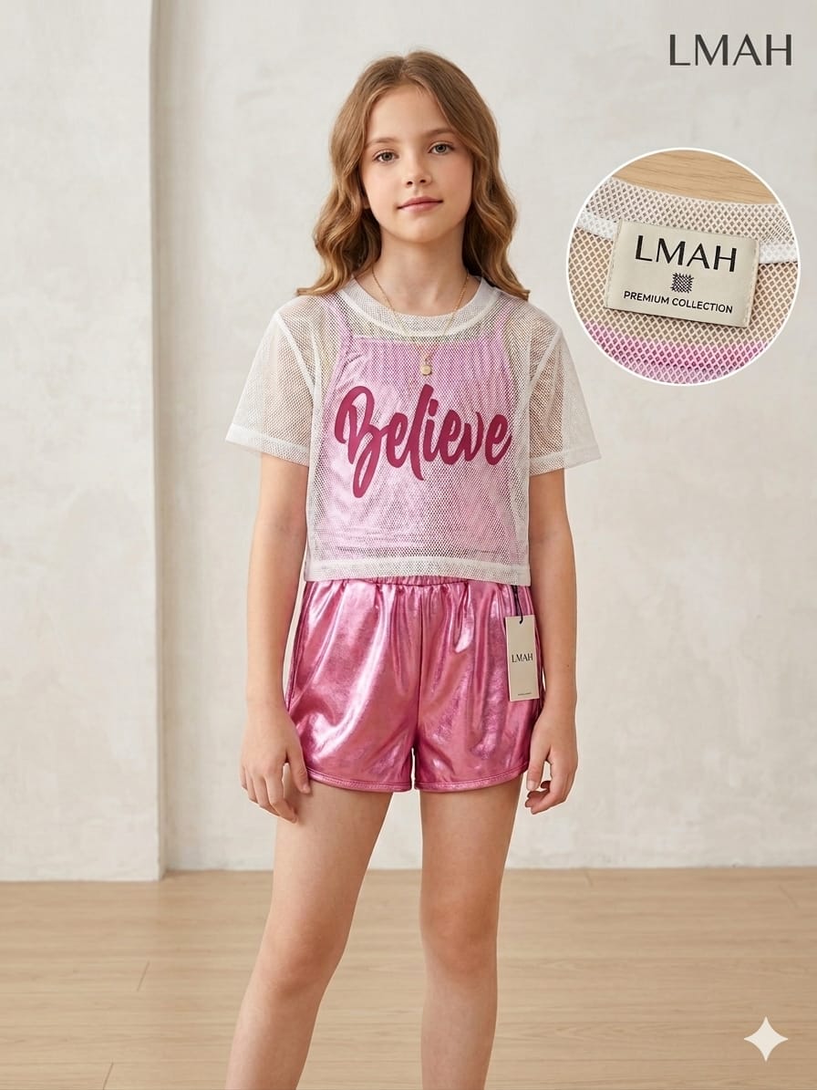 Believe" Metallic 3-Piece Set – Girls Active Outfit