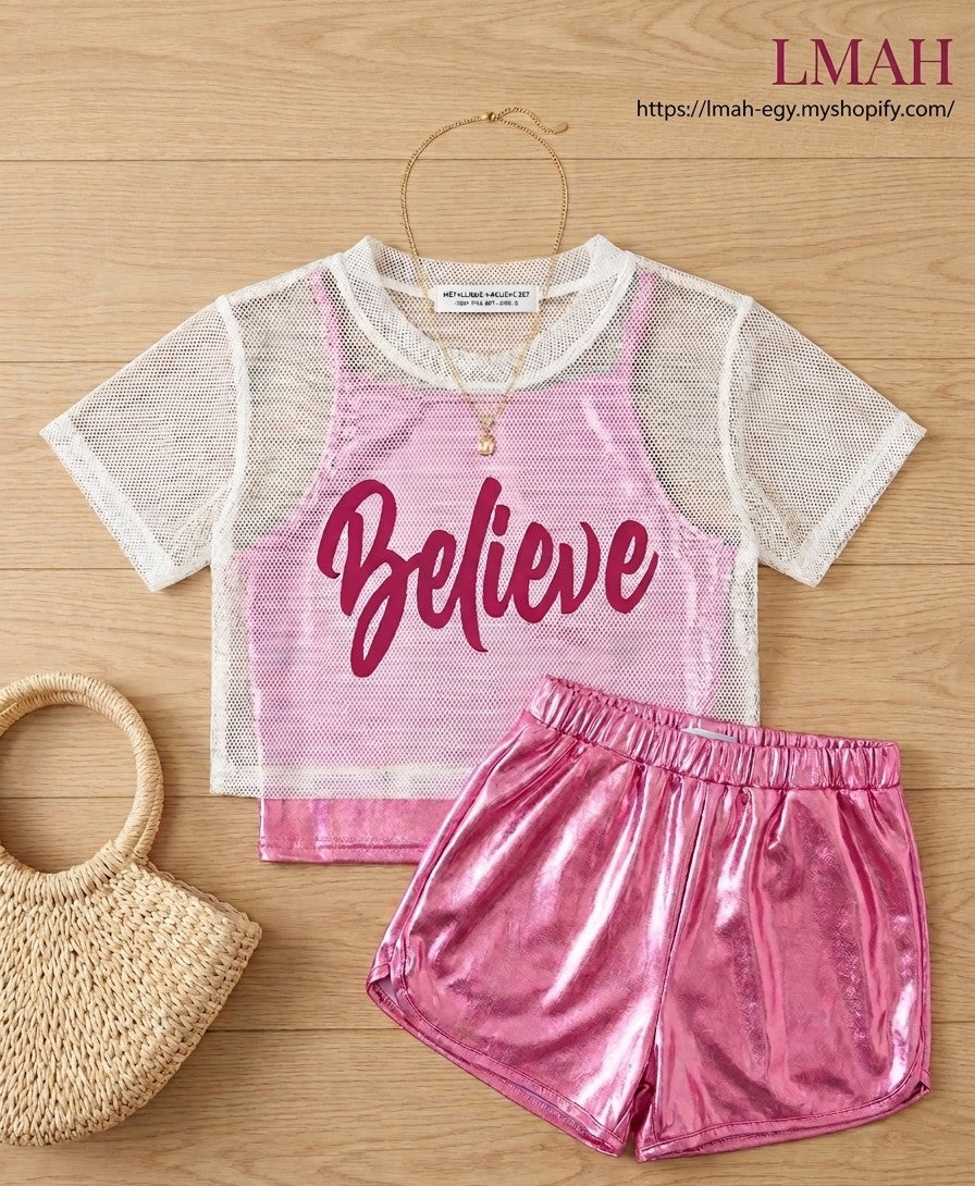 Believe" Metallic 3-Piece Set – Girls Active Outfit