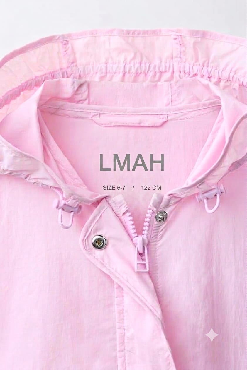 Girls' Pink Ruffle-Trim Hooded Windbreaker Jacket