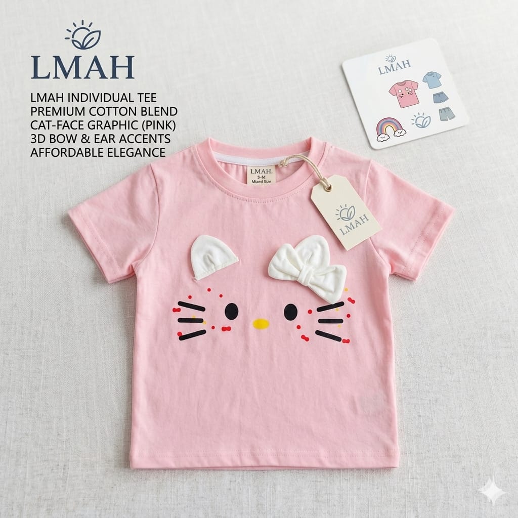2 pieces shirt – Cat-Face Graphic (white & Pink)