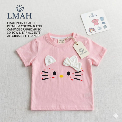 2 pieces shirt – Cat-Face Graphic (white & Pink)