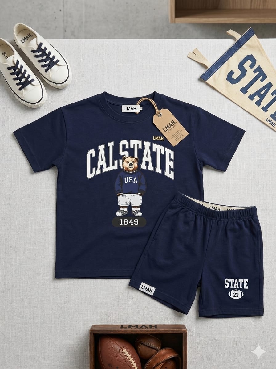 LMAH "Cal State" Bear Graphic 2-Piece Set – Boys Casual Outfit