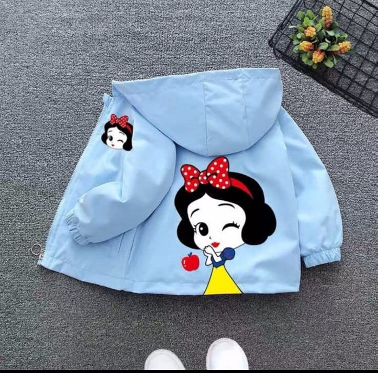 Light Blue Waterproof Character Hoodie Jacket for Girls