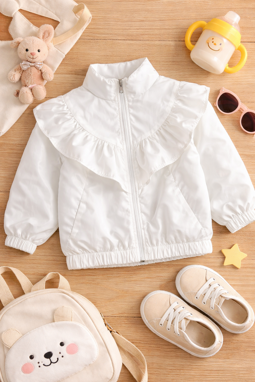 Girls White Ruffle Jacket