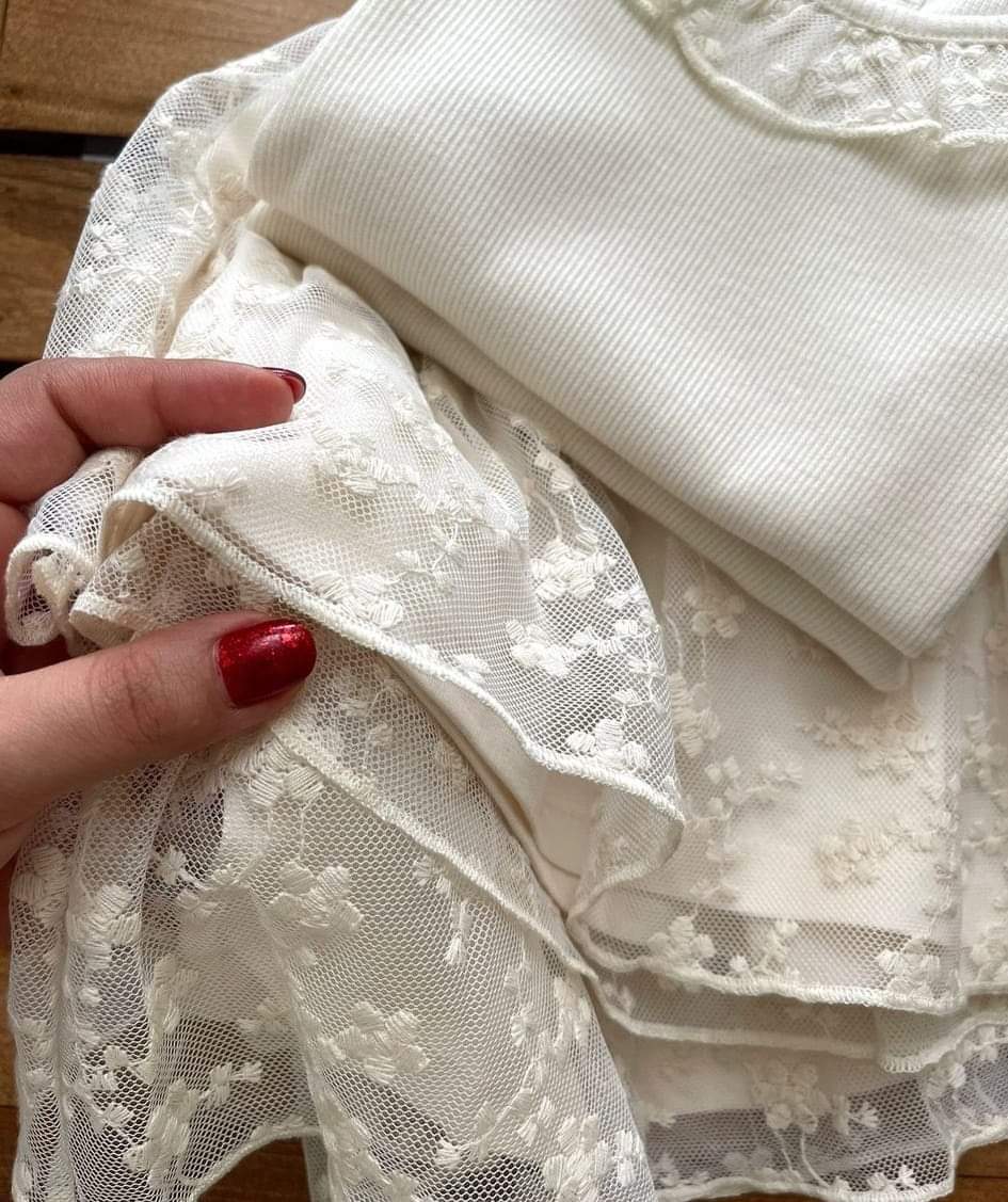 Girls White Lace 2-Piece Set - Top & Skirt