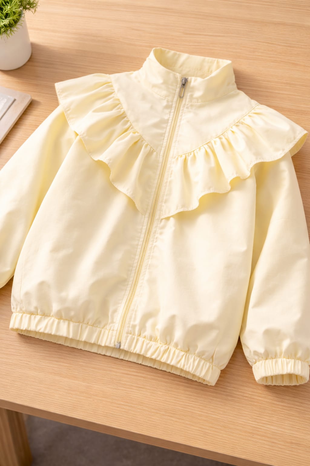 Girls' Ruffle-Collar Waterproof Windbreaker JacketGirls' Ruffle-Collar Waterproof Windbreaker Jacket