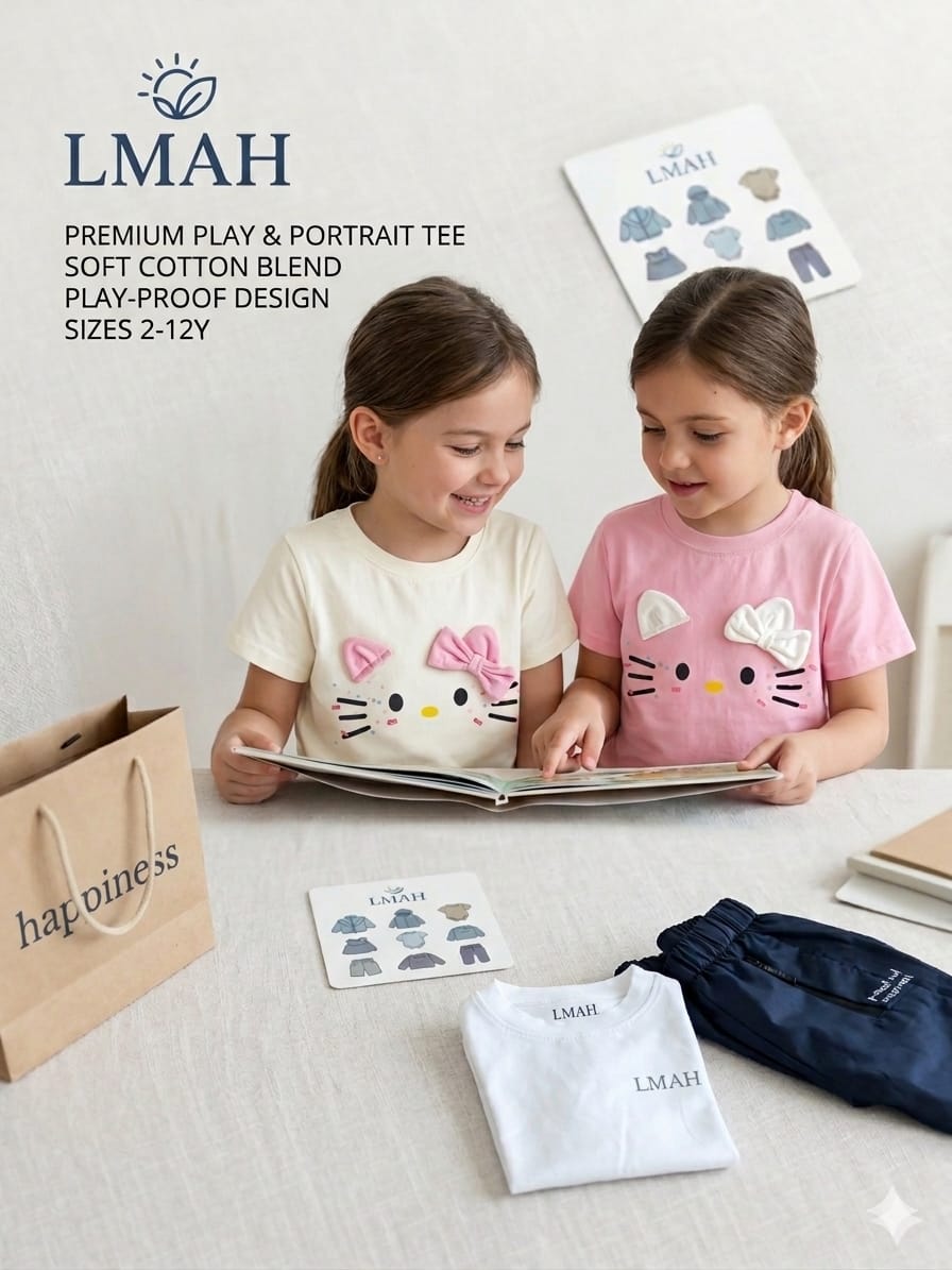 2 pieces shirt – Cat-Face Graphic (white & Pink)