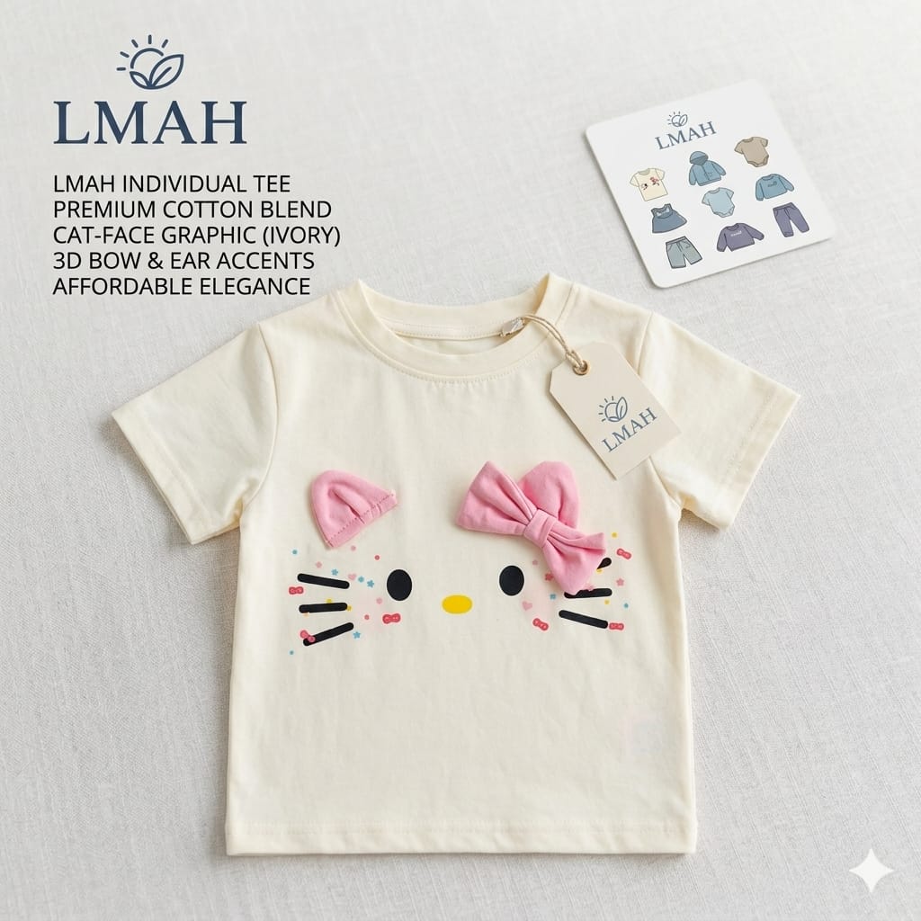 2 pieces shirt – Cat-Face Graphic (white & Pink)