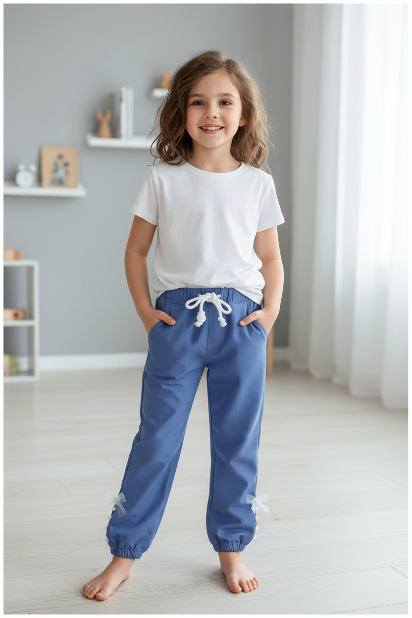 Blue Pearl Bow Jogger Pants Lifestyle Mockup