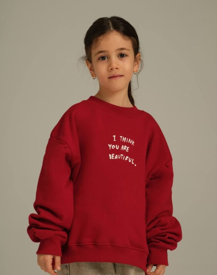 2 pcs set of Girls Color-Block Sweatshirt - 'I Think You Are Beautiful' Message