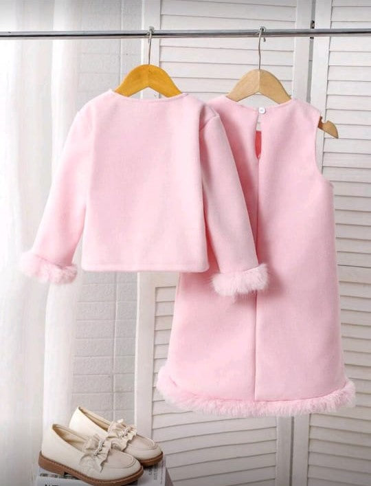 Luxe Pink Feather-Trim Jacket & Skirt Set