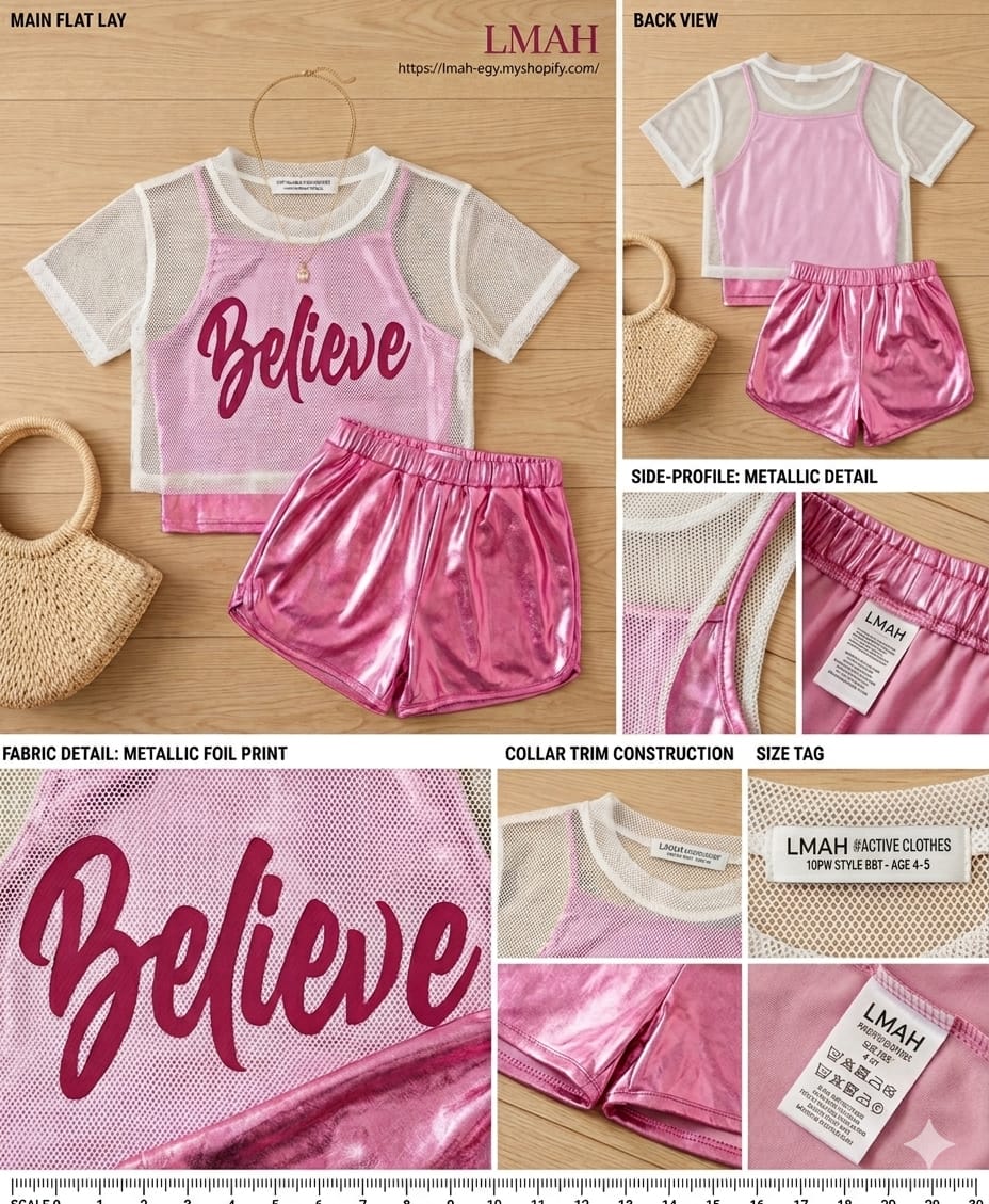 Believe" Metallic 3-Piece Set – Girls Active Outfit