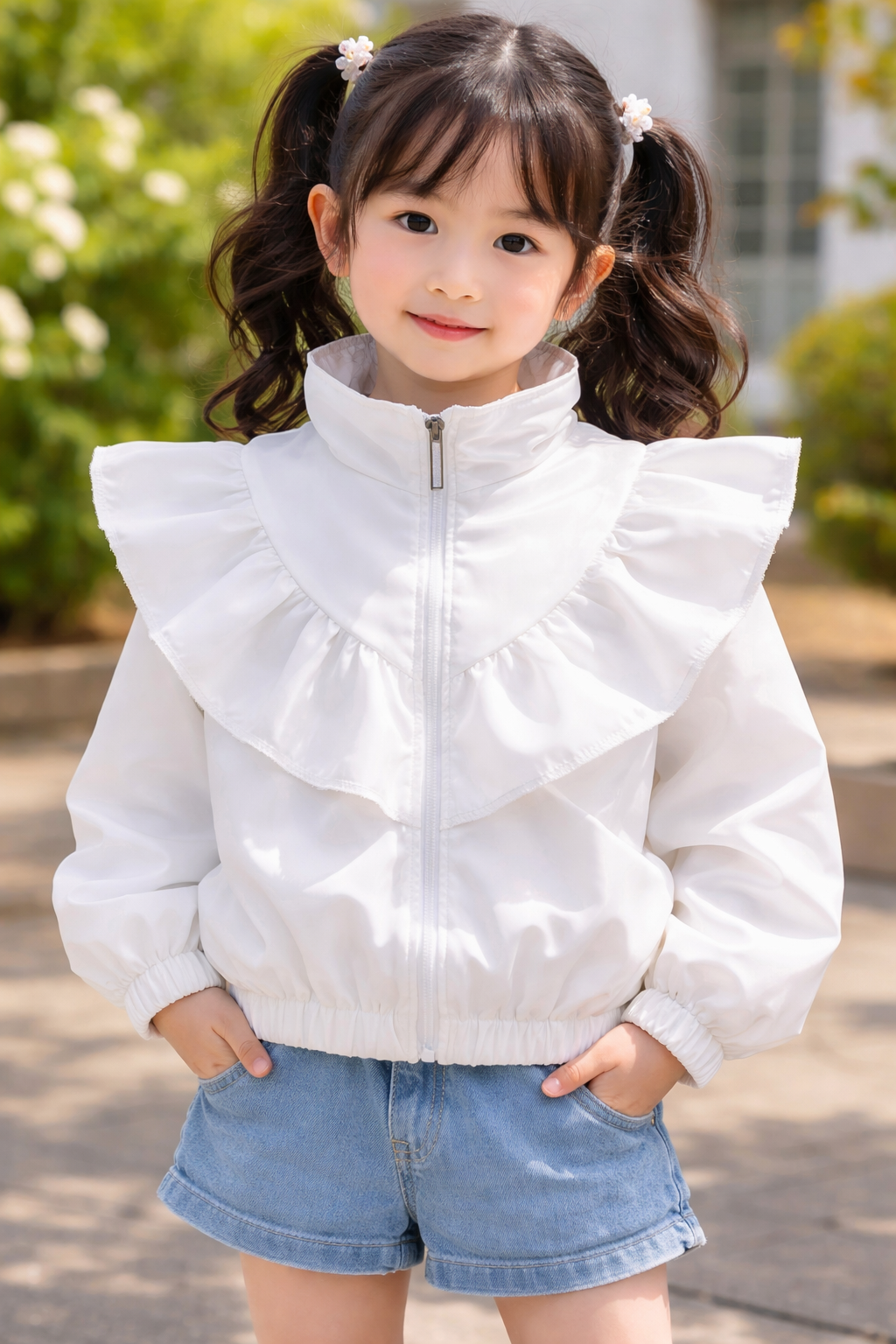Girls White Ruffle Jacket