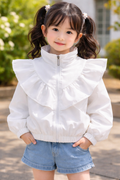 Girls White Ruffle Jacket