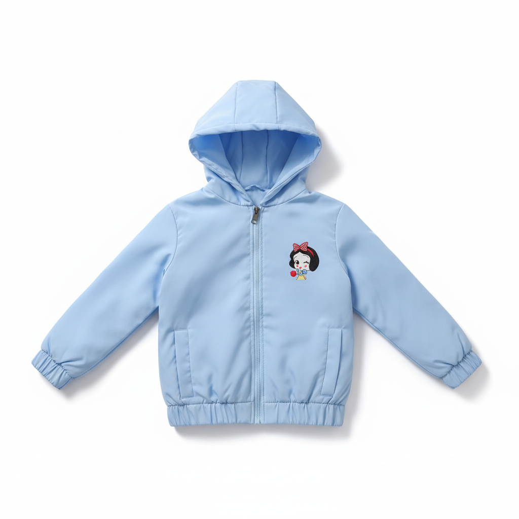 Light Blue Waterproof Character Hoodie Jacket for Girls