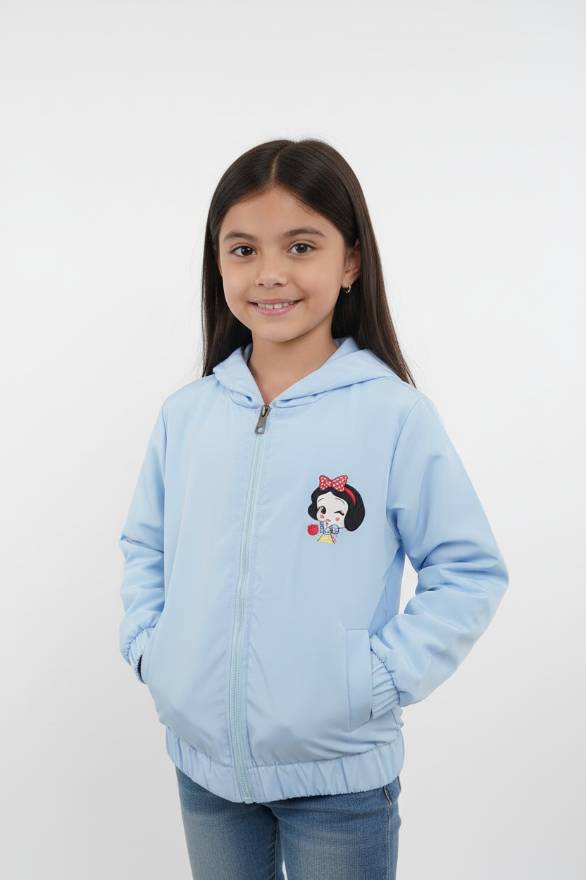 Light Blue Waterproof Character Hoodie Jacket for Girls