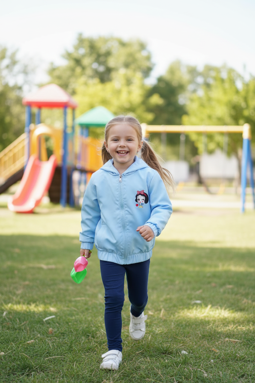 Light Blue Waterproof Character Hoodie Jacket for Girls