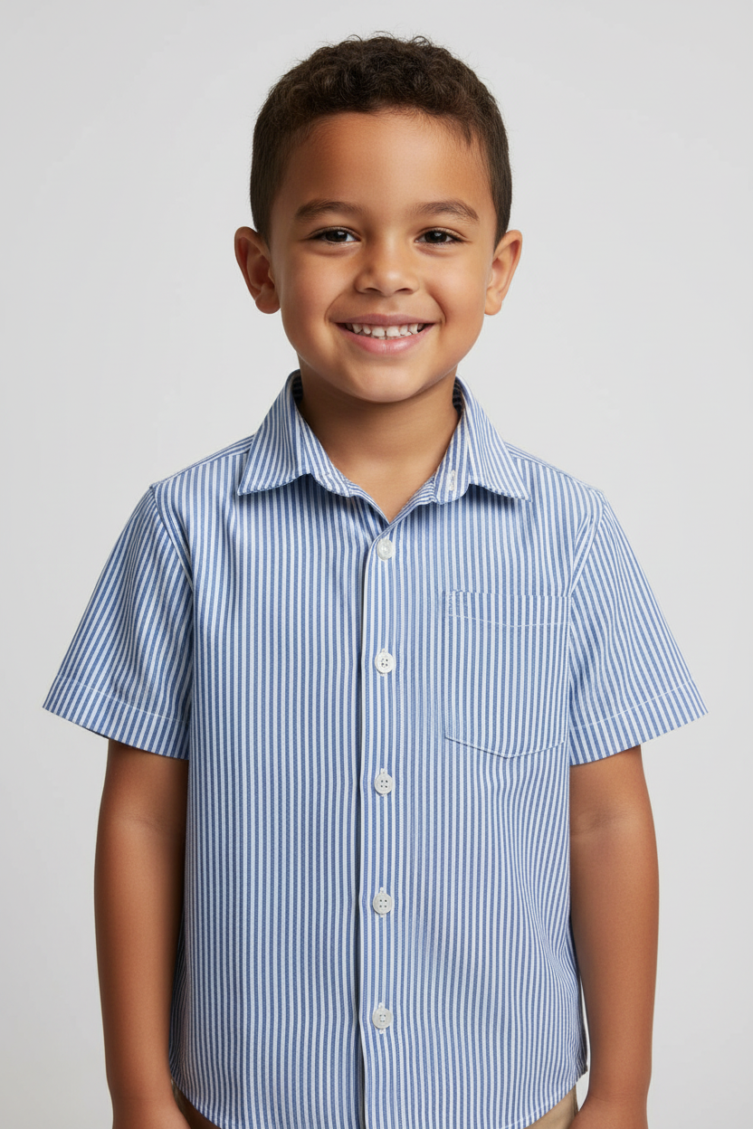 Blue and White Striped Button-Up Shirt for Boys