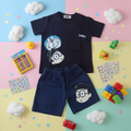 Doraemon & Nobita Kids Outfit Set - Black T-Shirt & Navy Shorts