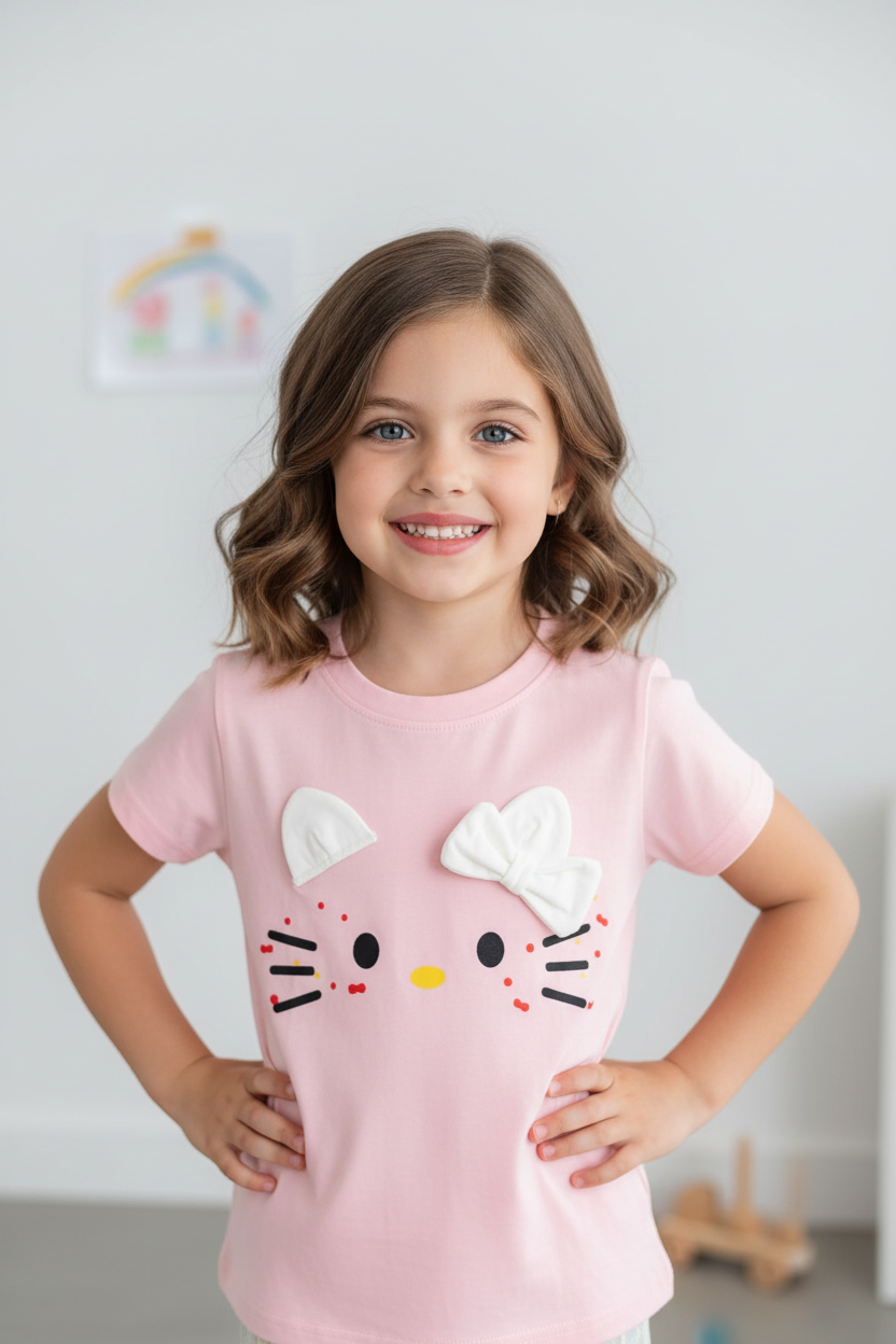 LMAH Cat-Face Tee Mockup – 8-Year-Old Girl