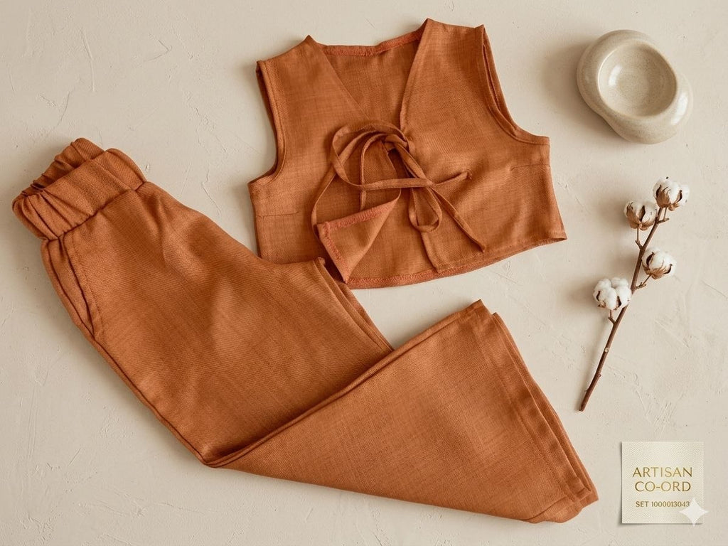 Girls' Terracotta Linen Tie-Front Co-Ord Set